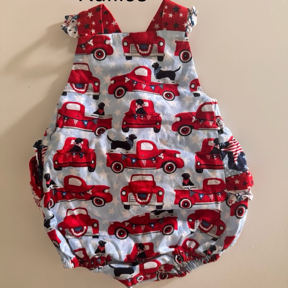 Red and Blue smock bubble patriotic with  Truck/dog Design